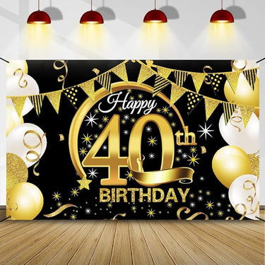 Decoracion 40 Cumpleaños Oro Negro, Pancarta 40 cumpleaños, Photocall 40 Cumpleaños Hombre Mujer, Extra Grande Fondo de Cartel Dorado Negro Materiales de Fiesta para 40 años Cumpleaños